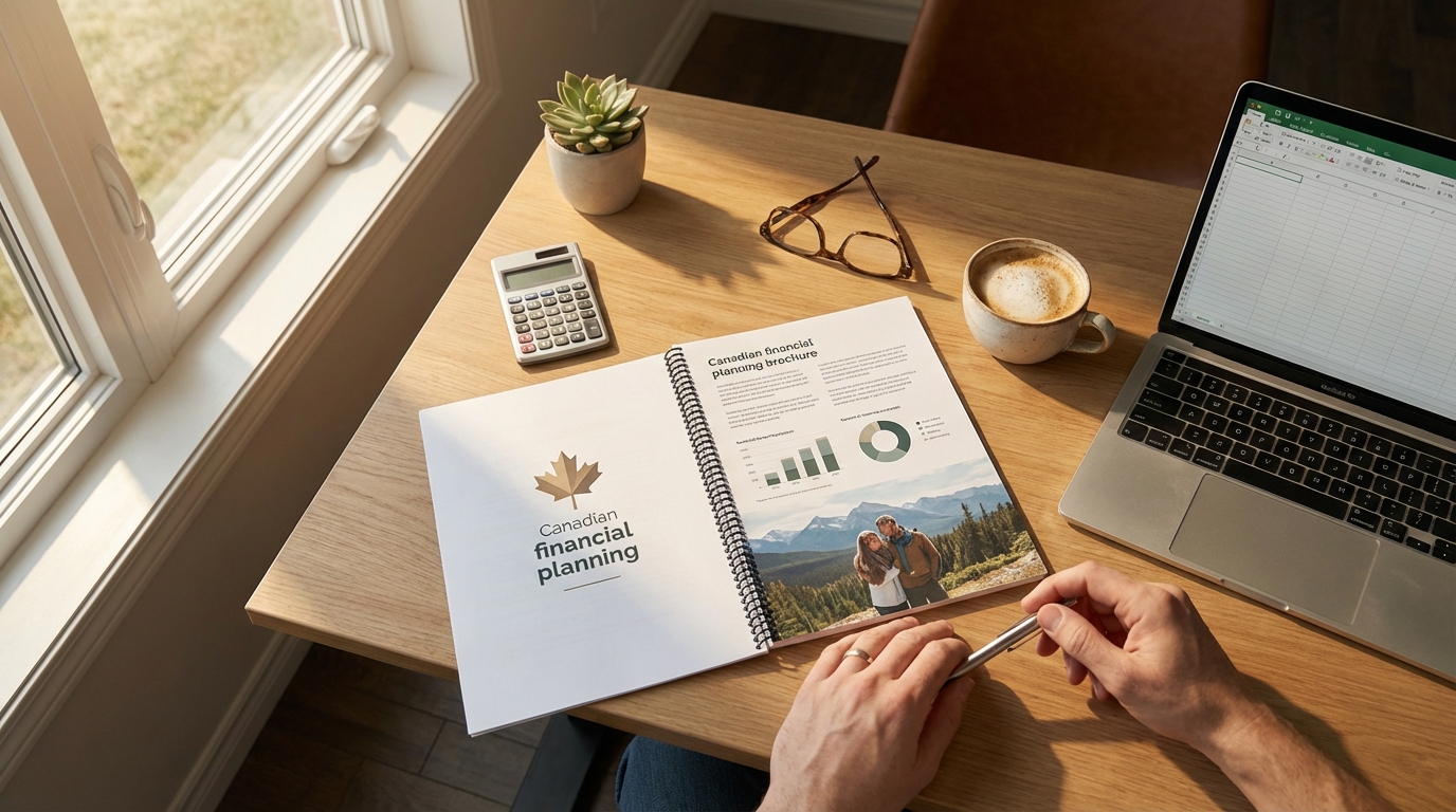 Desk with laptop and financial documents